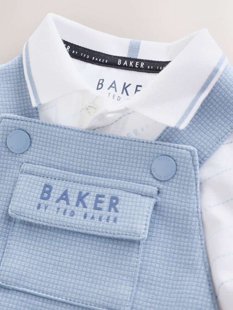Baker by Ted Baker Blue Textured Dungaree and Polo Shirt Set
