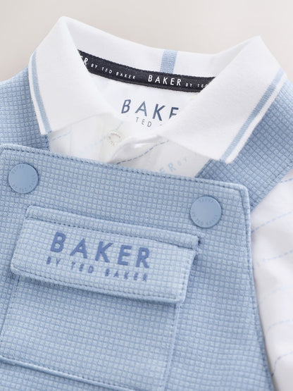 Baker by Ted Baker Blue Textured Dungaree and Polo Shirt Set