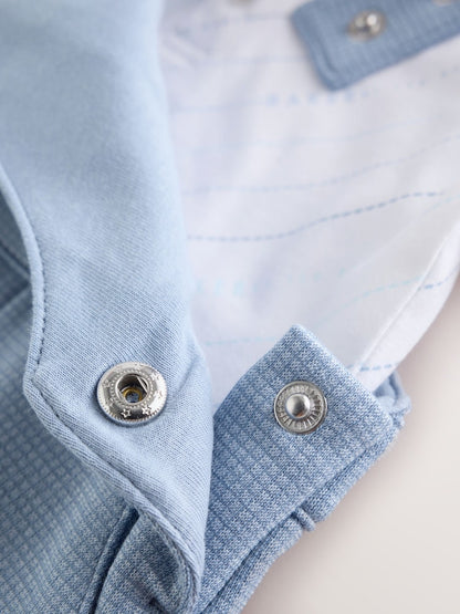 Baker by Ted Baker Blue Textured Dungaree and Polo Shirt Set