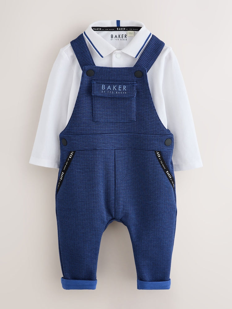 Baker by Ted Baker Navy Textured Dungaree and Polo Shirt Set