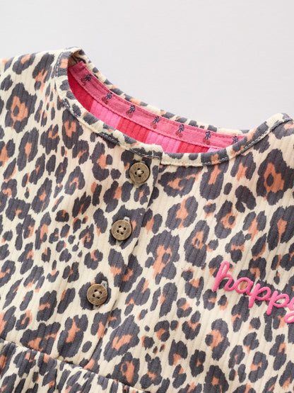 Pink and Leopard Printed Button T-Shirt Jersey Baby Rompers 3 Pack