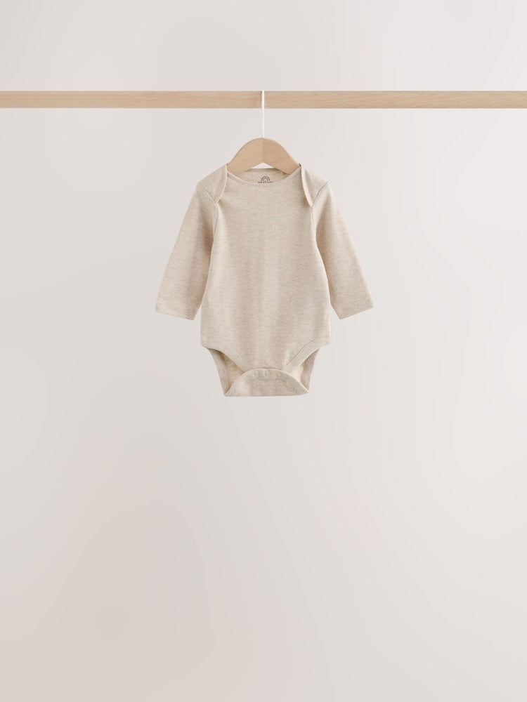 Grey/Blue/Neutral Long Sleeve Baby Bodysuits 5 Pack