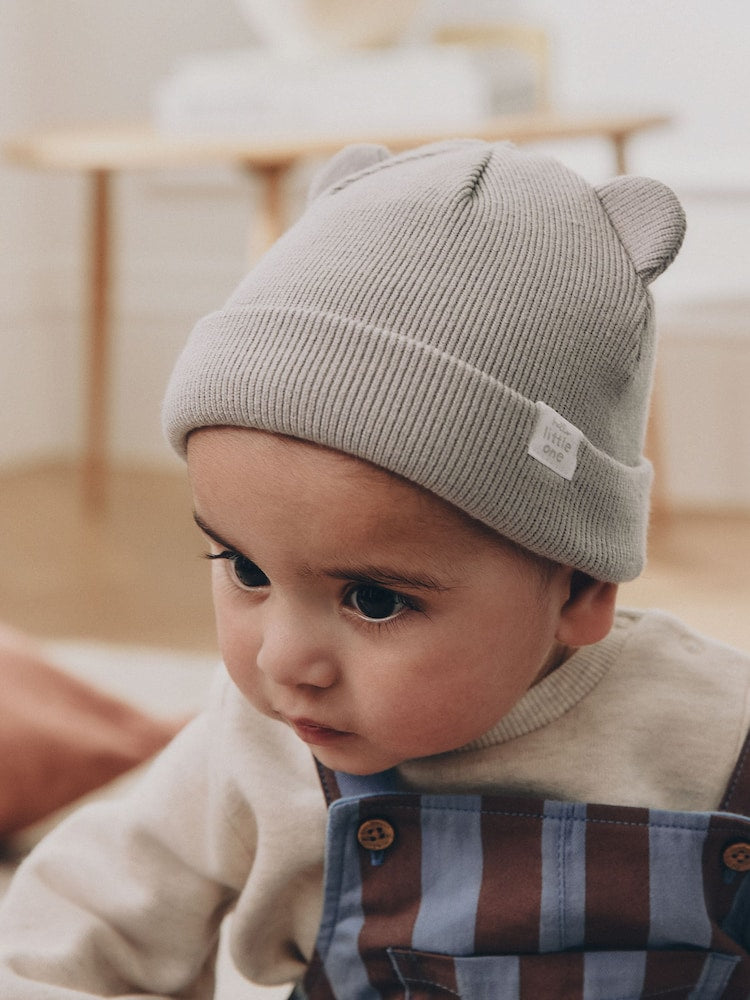 Grey / Cream Rib Baby Beanie Hats 2 Pack
