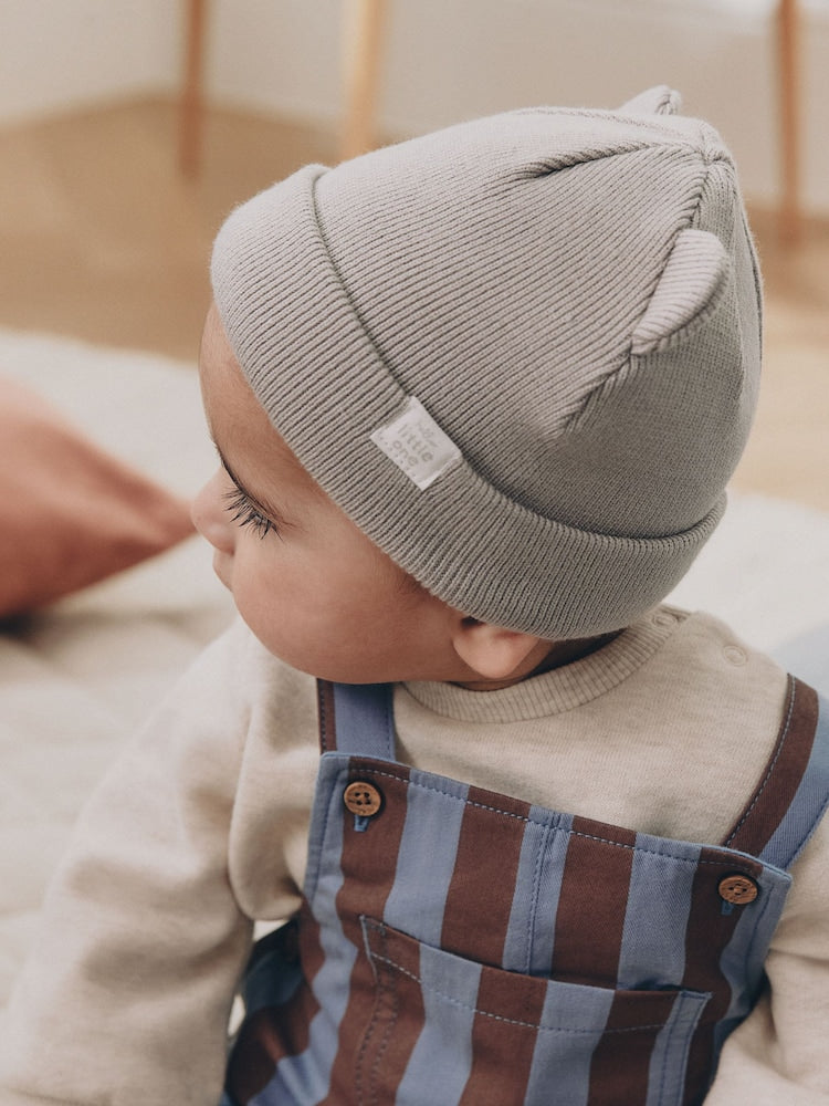 Grey / Cream Rib Baby Beanie Hats 2 Pack