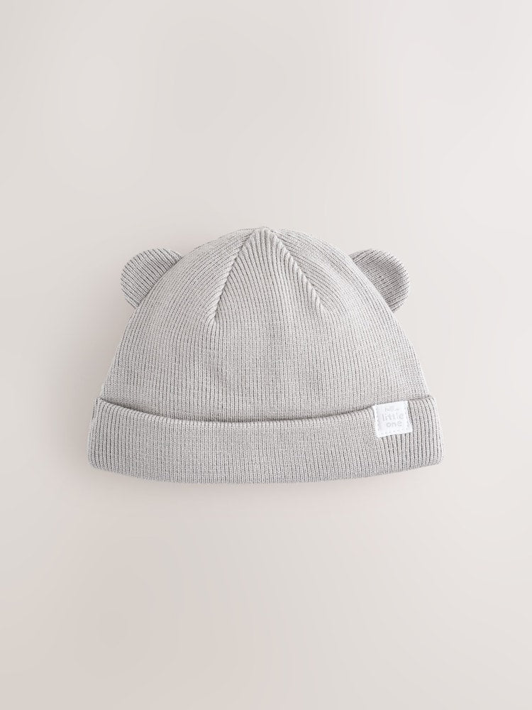 Grey / Cream Rib Baby Beanie Hats 2 Pack