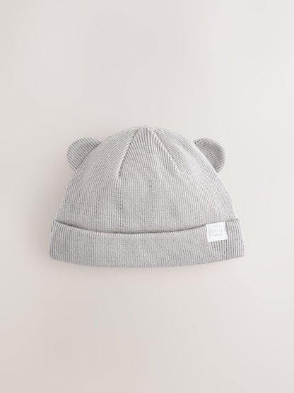 Grey / Cream Rib Baby Beanie Hats 2 Pack