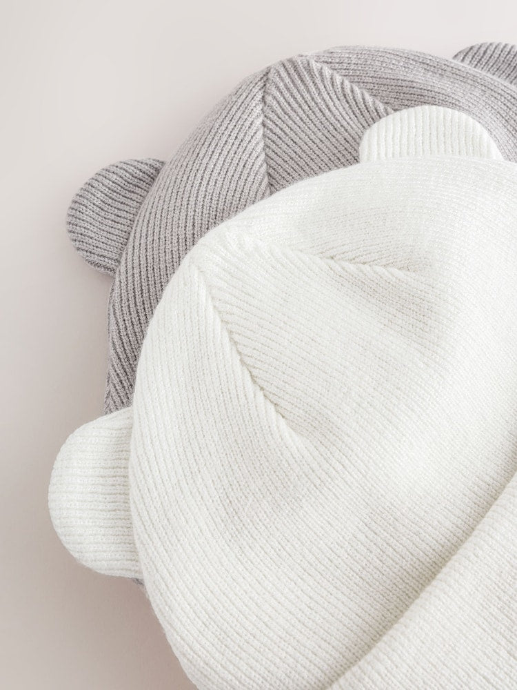 Grey / Cream Rib Baby Beanie Hats 2 Pack