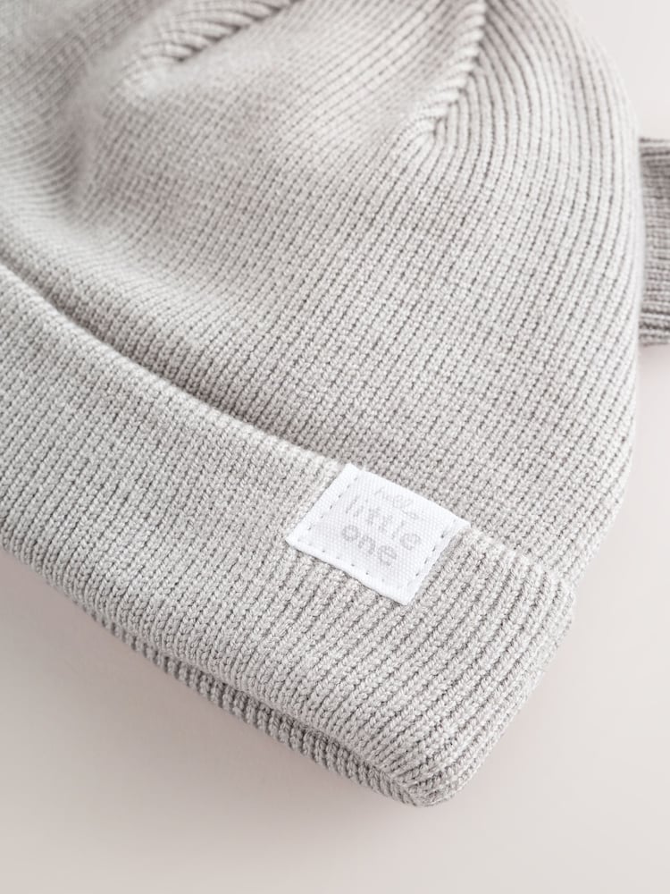 Grey / Cream Rib Baby Beanie Hats 2 Pack
