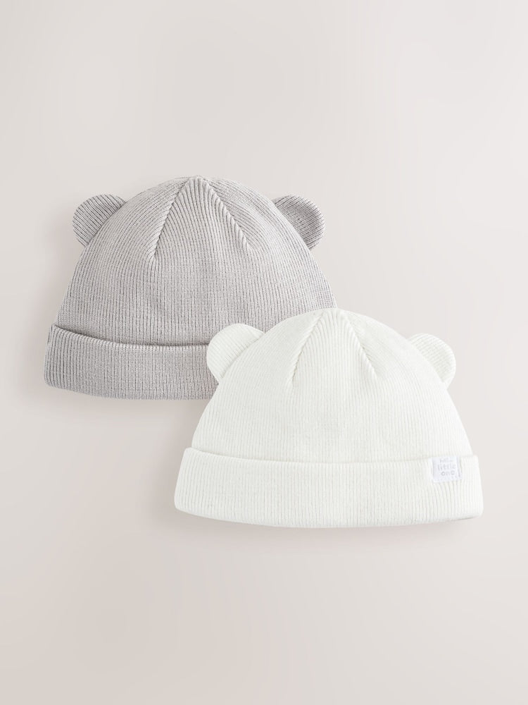 Grey / Cream Rib Baby Beanie Hats 2 Pack