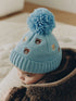 Blue Embroidered Knitted Baby Hat With Pom - Up to 1 Month (50-56cm)