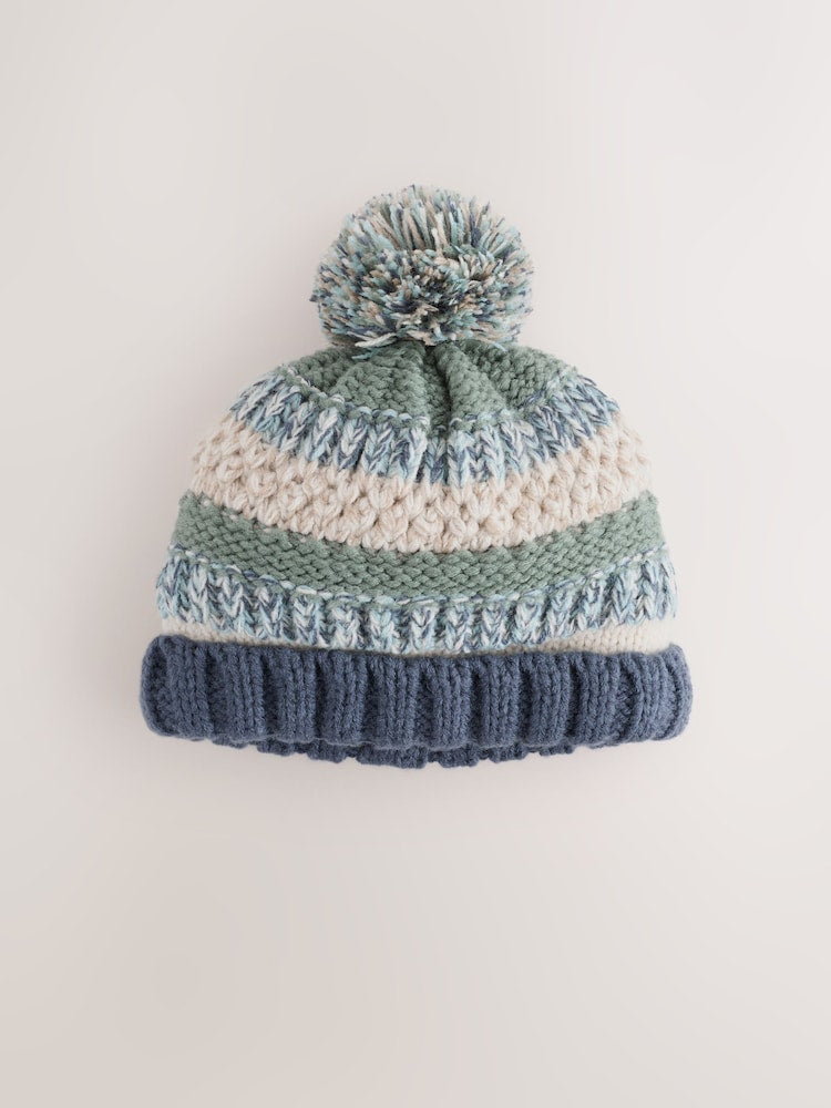 Mineral Stripe Knitted Baby Hat With Pom