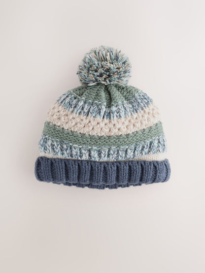 Mineral Stripe Knitted Baby Hat With Pom
