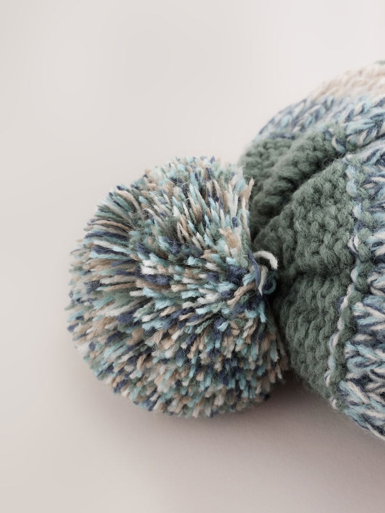 Mineral Stripe Knitted Baby Hat With Pom