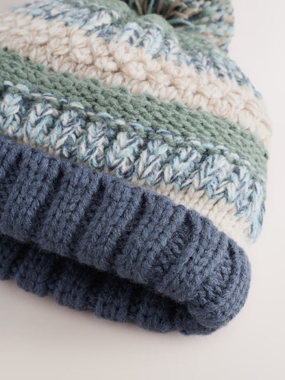 Mineral Stripe Knitted Baby Hat With Pom
