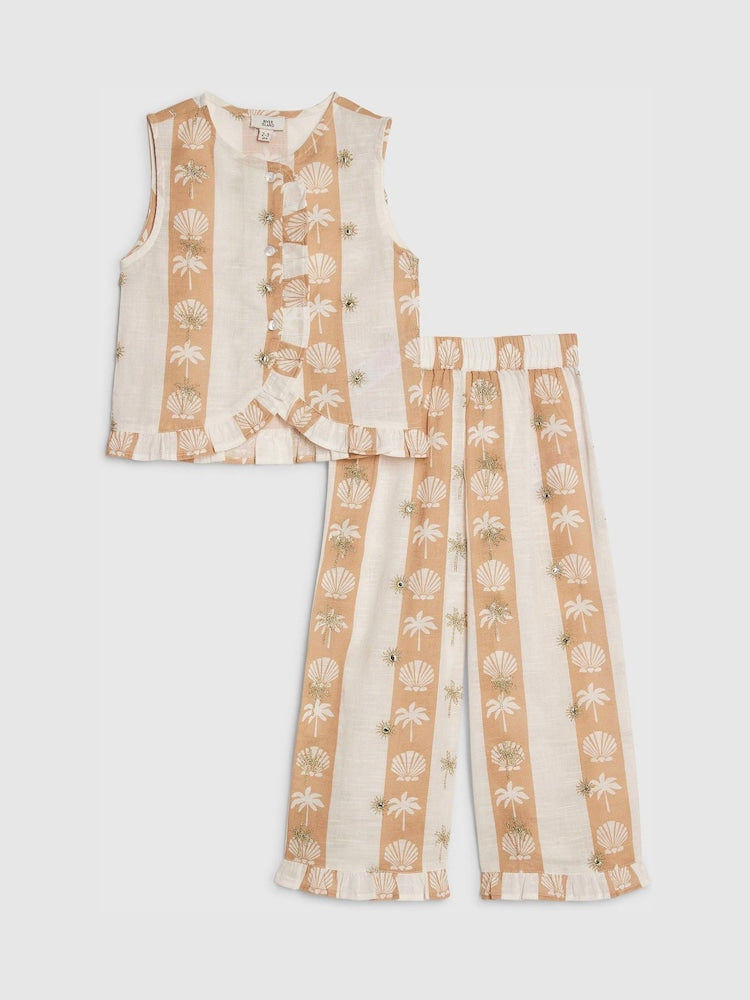River Island Cream Shell Stripe Waistcoat &amp; Trousers Set - Size 12-18 Months (80-86cm) - River Island Cream Shell Stripe Waistcoat &amp;
