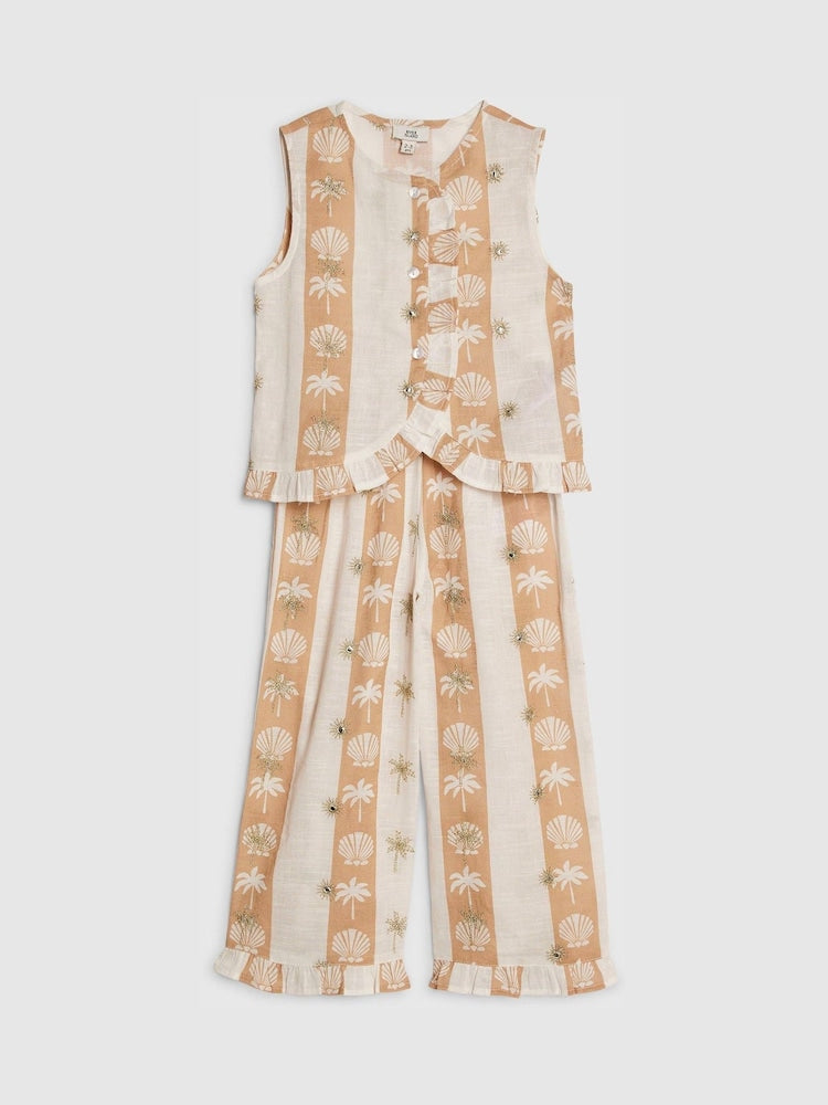 River Island Cream Shell Stripe Waistcoat &amp; Trousers Set - Size 12-18 Months (80-86cm)