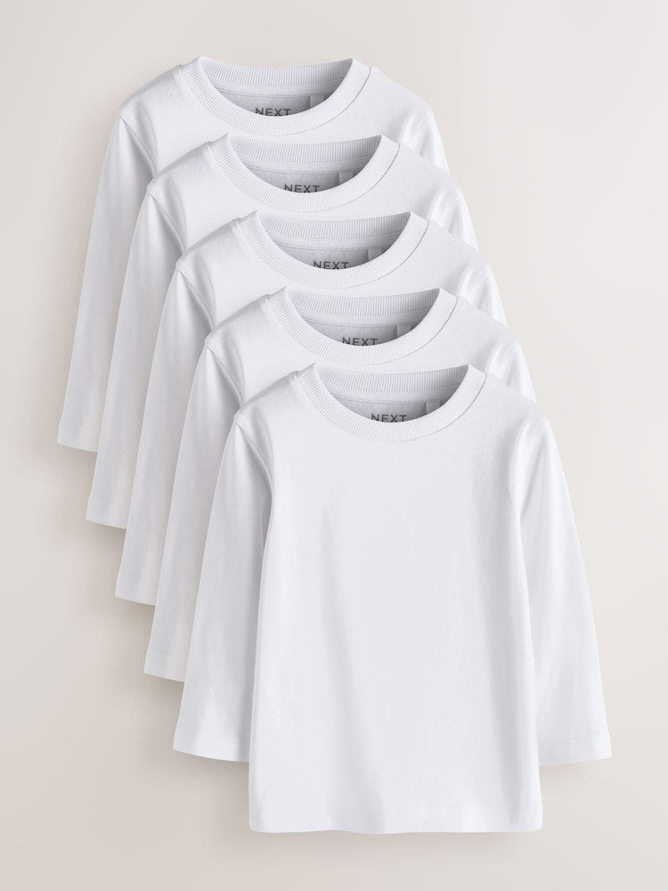 White 5 Pack Long Sleeve T-Shirts (3mths-7yrs)