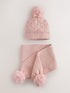Pink Pom Scarf and Beanie Set (3-16yrs) - Size 3-4 Years (98-104cm) - Pink