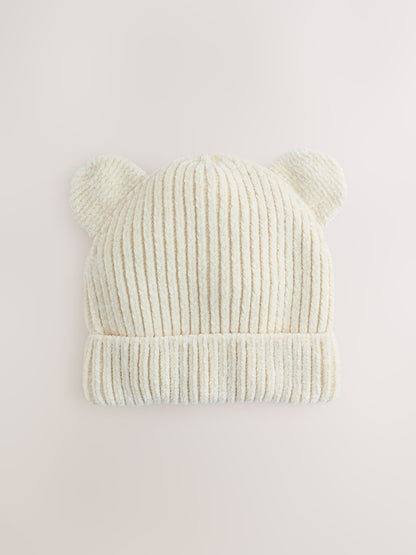 Ecru Chenille Ear Beanie (3mths-10yrs) - Ecru / 7 - 10 Years (122 - 140cm)