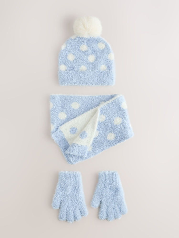 Blue Spot Hat Gloves &amp; Scarf Set 3 Piece (3-16yrs) - Blue Spot / 11 - 13 Years (146 - 158cm)