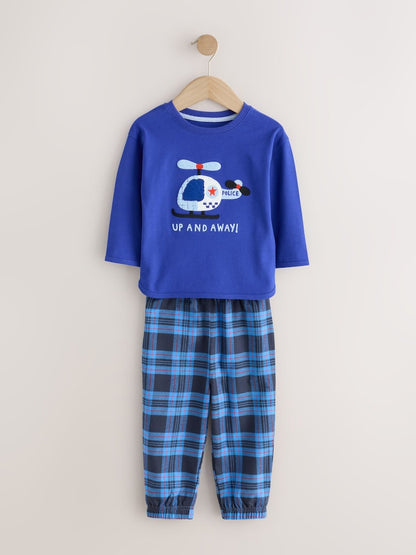 Blue/Navy Emergency Vechiles Check Woven Bottom