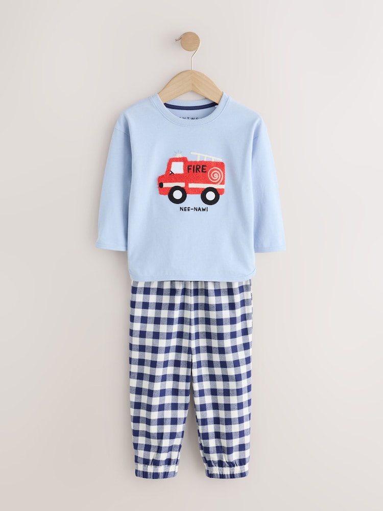Blue/Navy Emergency Vechiles Check Woven Bottom