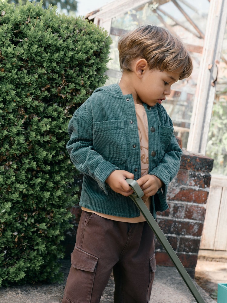Dark Green Hooded Corduroy Overshirt &amp; T-Shirt Set 2 Piece (3mths-7yrs) - Dark Green / 12-18 Months (80-86cm)