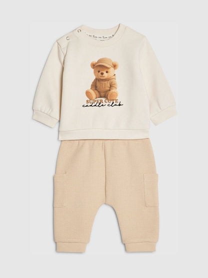 River Island Cream Super Cute Bear Sweatshirt &amp; Jogger Set - River Island Cream Super Cute Bear Sweatshirt &amp; / Up To 3 Months (50 - 62cm)