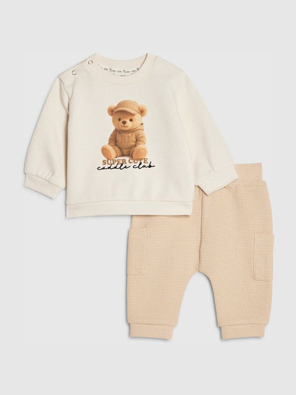 River Island Cream Super Cute Bear Sweatshirt &amp; Jogger Set