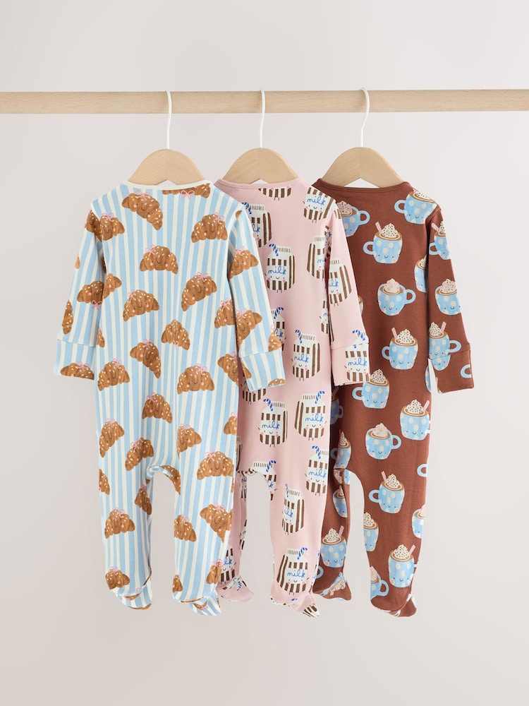 Blue Brunch Two Way Zip Baby Sleepsuits 3 Pack (0mths-3yrs)