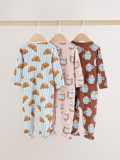 Blue Brunch Two Way Zip Baby Sleepsuits 3 Pack (0mths-3yrs)