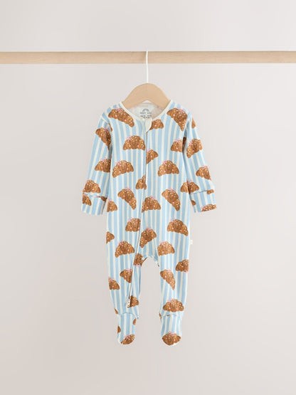 Blue Brunch Two Way Zip Baby Sleepsuits 3 Pack (0mths-3yrs)