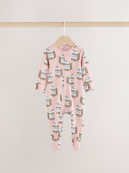 Blue Brunch Two Way Zip Baby Sleepsuits 3 Pack (0mths-3yrs)