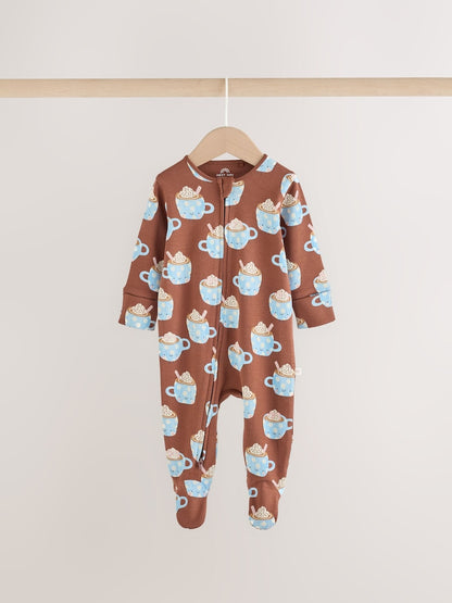 Blue Brunch Two Way Zip Baby Sleepsuits 3 Pack (0mths-3yrs)