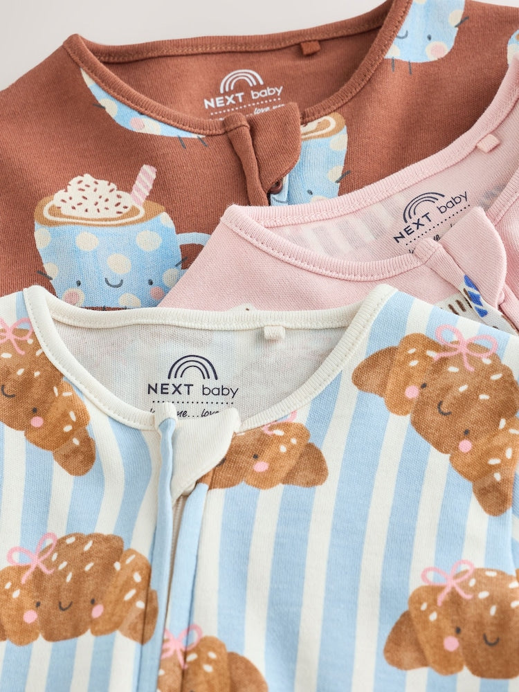 Blue Brunch Two Way Zip Baby Sleepsuits 3 Pack (0mths-3yrs)