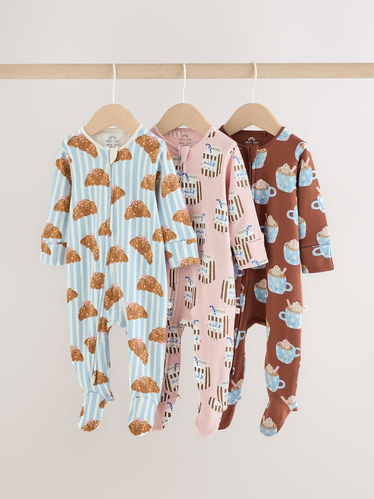 Blue Brunch Two Way Zip Baby Sleepsuits 3 Pack (0mths-3yrs)