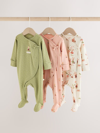 Pink/Green Bunny Wrap Baby Sleepsuits 3 Pack (0mths-3yrs) - Pink/Green Bunny / 12 - 18 Months (80 - 86cm)