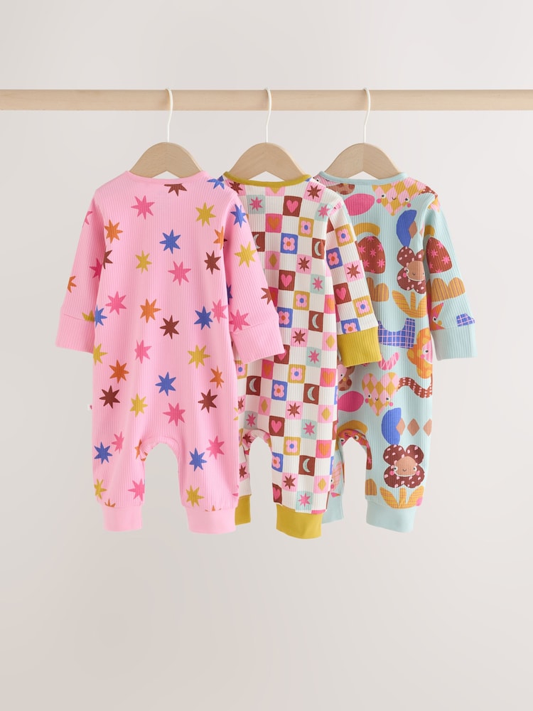 Bright Star Two Way Zip Baby Sleepsuits 3 Pack (0mths-3yrs)