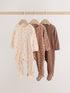 Brown Ditsy Floral Two Way Zip Baby Sleepsuits 3 Pack (0-3yrs) - Brown Ditsy Floral / Up to 1 Month (50-56cm)