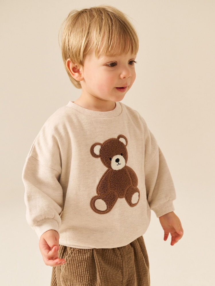 Ecru Bear Printed Crew Neck Sweat Top (3mths-7yrs) - 12-18 Months (80-86cm)