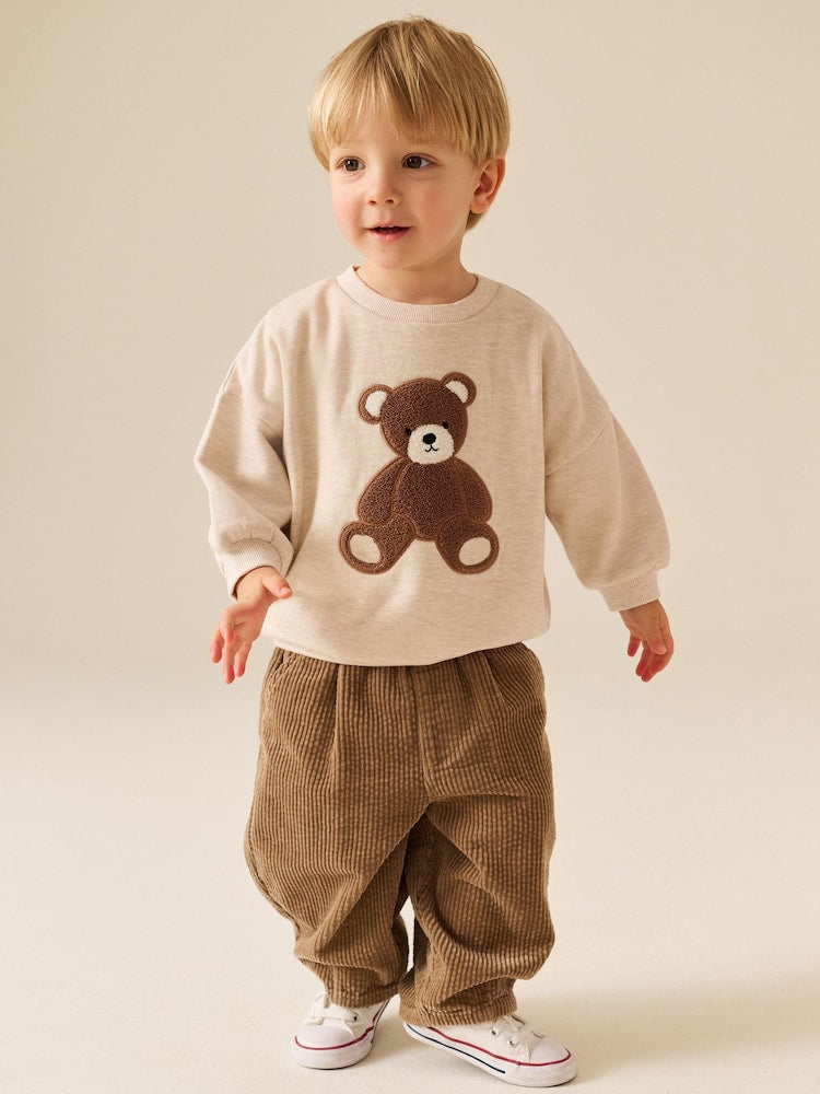 Ecru Bear Printed Crew Neck Sweat Top (3mths-7yrs)