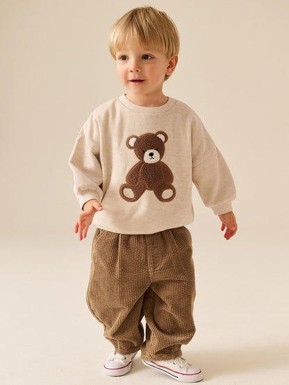 Ecru Bear Printed Crew Neck Sweat Top (3mths-7yrs)
