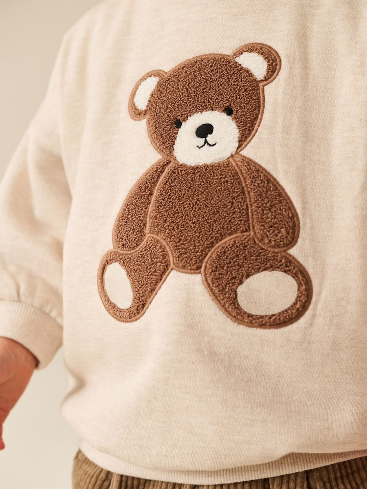 Ecru Bear Printed Crew Neck Sweat Top (3mths-7yrs)