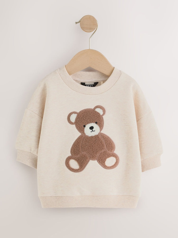 Ecru Bear Printed Crew Neck Sweat Top (3mths-7yrs)