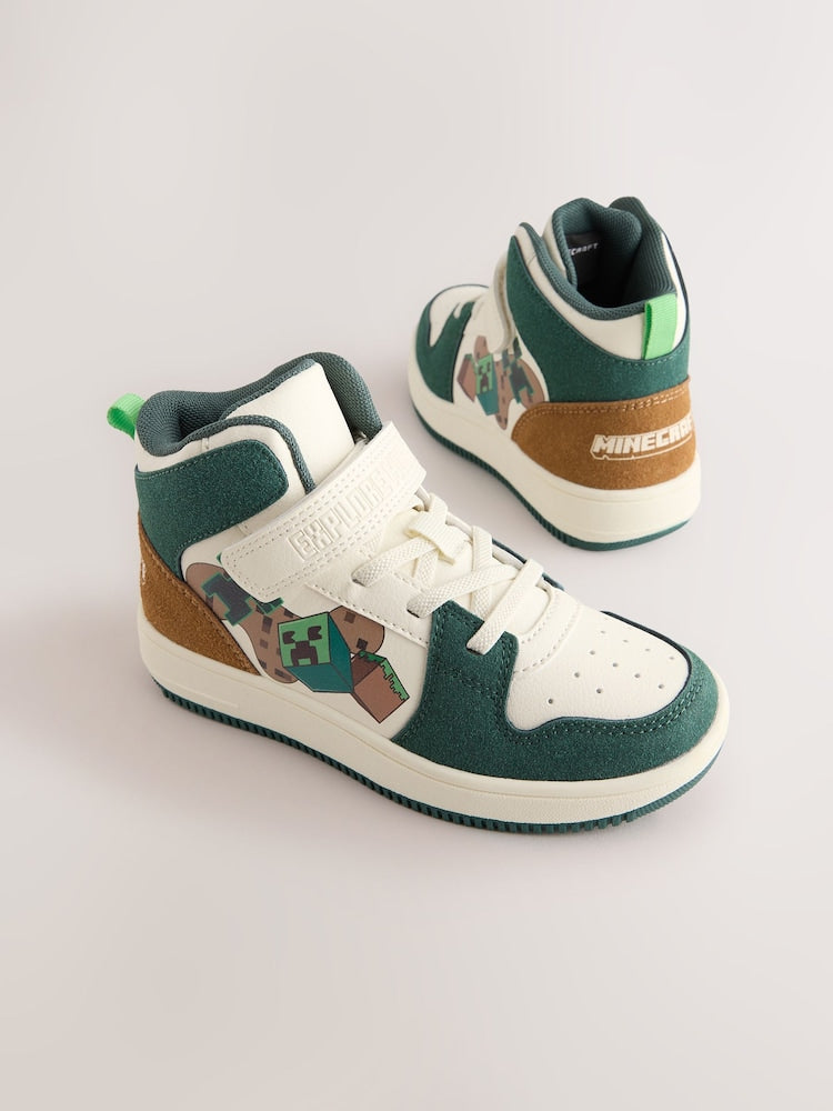 White Minecraft Touch Close Elastic Lace Hi-Top Trainers - Size EU 26.5 (UK 9)