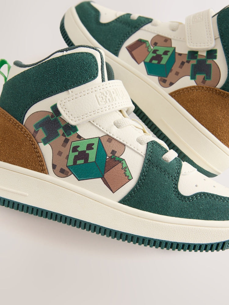 White Minecraft Touch Close Elastic Lace Hi-Top Trainers - Size EU 26.5 (UK 9)