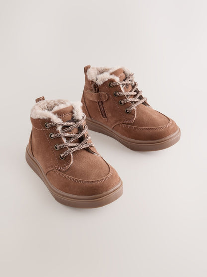 Tan Brown Standard Fit (F) Warm Lined Lace up Boots - Size EU 20.5 (UK 4) - Tan Brown