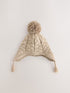 Oatmeal Cable Pom Knitted Trapper Hat (3mths-10yrs) - Oatmeal / 7 - 10 Years (122 - 140cm)