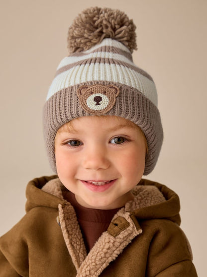 Neutral Knitted Pom Hat (3mths-10yrs) - Neutral / 7 - 10 Years (122 - 140cm)