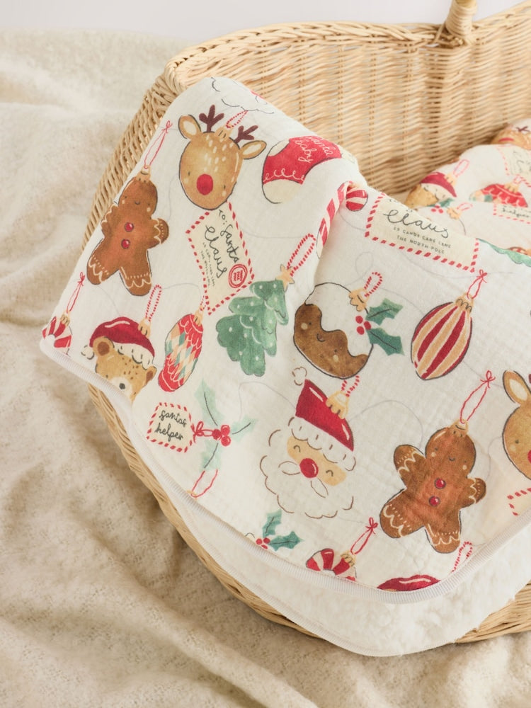 Christmas Bauble Character Muslin Fleece Baby Blanket - Christmas Bauble Character / Up to 1 Month (50-56cm)